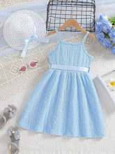 Toddler Girls' Blue Dress With Hat, 2pcs/Set, Lightweight For Summer, Suitable For Daily Wear